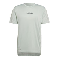 Men's adidas Solid Color Alphabet Printing Round Neck Pullover Short Sleeve Flax Green T-Shirt HI1619