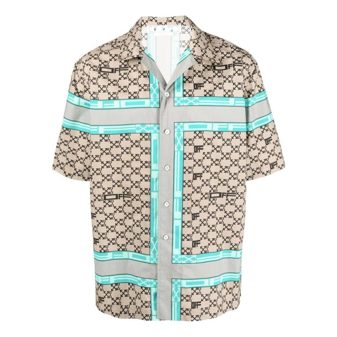 Men's Off-White SS22 Lapel Logo Printing Short Sleeve Version Beige Shirt OMGA196S22FAB00462106210
