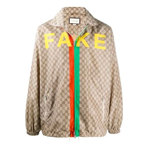 Gucci GG Pattern Not Fake Slogan Printing Jacket Male Brown 636390-ZAFKX-7294