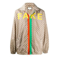 Gucci GG Pattern Not Fake Slogan Printing Jacket Male Brown 636390-ZAFKX-7294