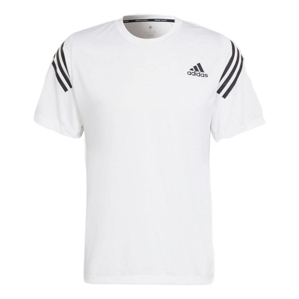 Men's adidas Stripe Logo Printing Round Neck Pullover Short Sleeve Japanese Version White T-Shirt HC2764