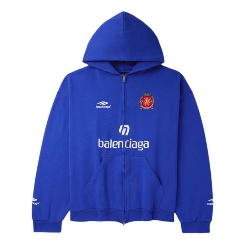 Balenciaga Logo Zip-Up Hoodie 'Blue' 744457TSVG94011