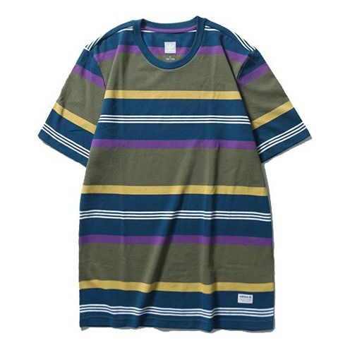 adidas originals 3MC Grover Multi-Color Stripe Round Neck Short Sleeve Khaki Brown DU3925