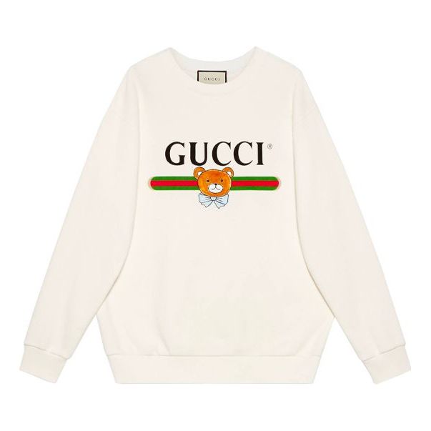 (WMNS) Kai x Gucci Crossover Teddy Bear Printing Cotton Pullover Hoodie White 617964-XJDJG-9095