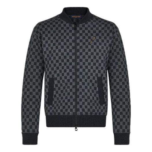 Men's LOUIS VUITTON FW21 Zipper aviator Plaid Long Sleeves Jacket Gray 1A8X2C