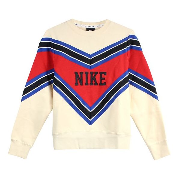 (WMNS) Nike Splicing Fleece Lined Knit Round Neck Pullover 'Beige Red' BV2921-115