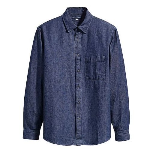 Men's Levis Casual Lapel Pure Cotton Long Sleeves Navy Blue Shirt 21256-0001
