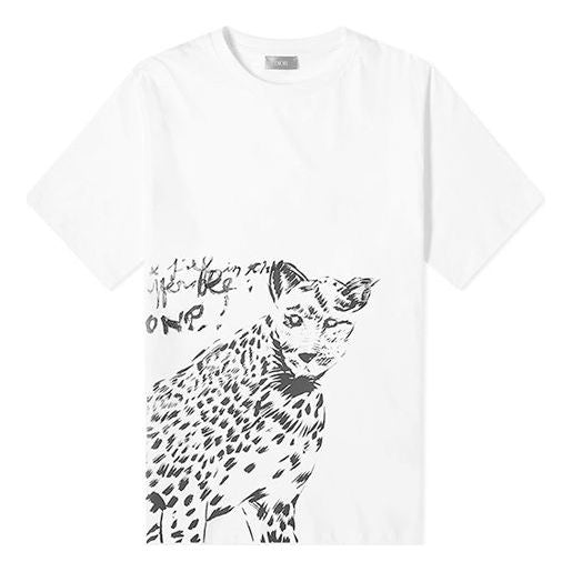 DIOR Leopard Head Cotton Crewneck For Men White 943J662A-0533-089