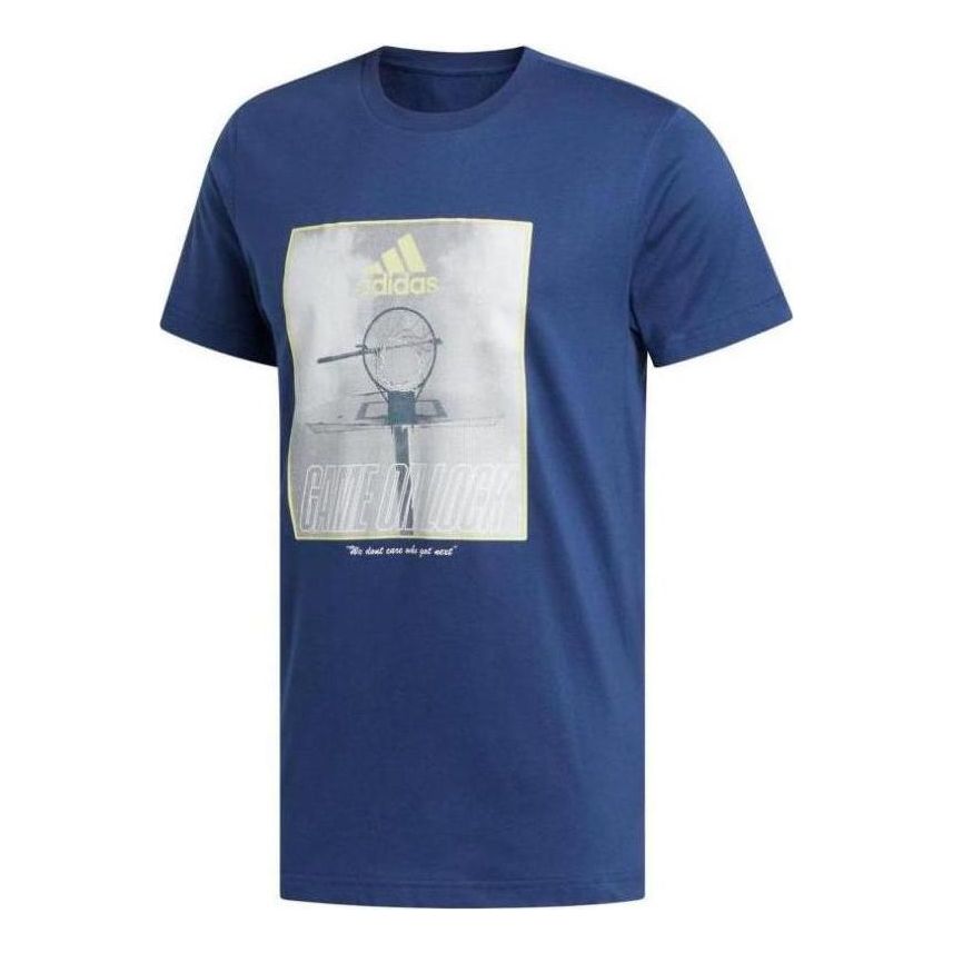 Men's adidas Logo Pattern Printing Round Neck Short Sleeve Blue T-Shirt FM4977