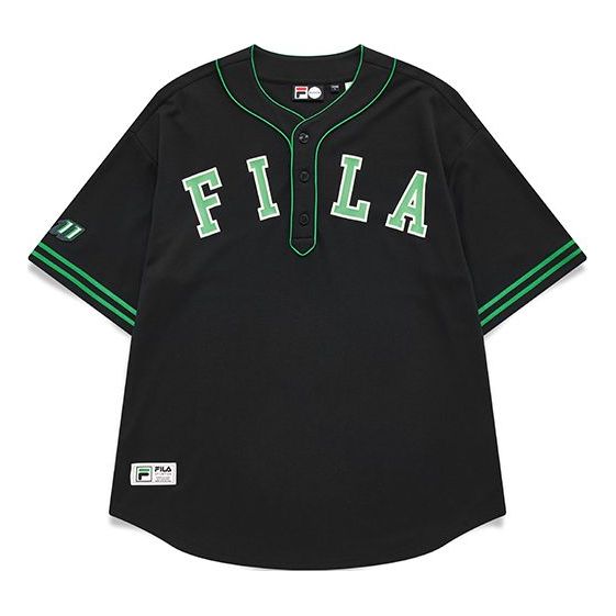 Men's FILA FUSION Contrasting Colors Logo Loose Sports Short Sleeve Black T11M132103F-BK