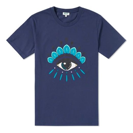 Men's KENZO SS21 Eye Printing Loose Round Neck Short Sleeve Blue F865TS0494YC-78