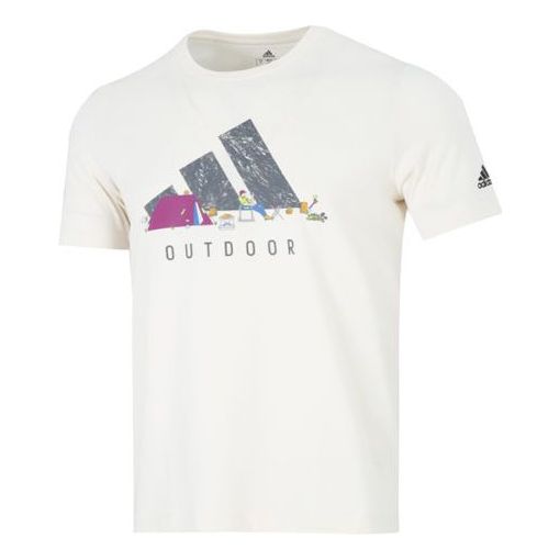 Men's adidas Ss Logo Gfx T Logo Athleisure Casual Sports Round Neck Short Sleeve Creamy White T-Shirt HE7358