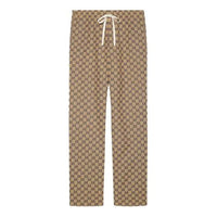 Men's Gucci SS21 Leather Interlock Double G Canvas Long Pants/Trousers Beige 658090-Z8AOV-9078