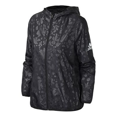 (WMNS) adidas Logo Printing Hooded Jacket Black FM9307