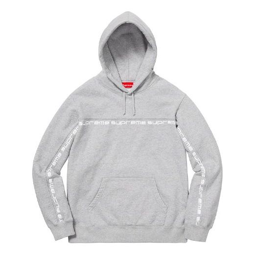 Supreme FW18 Text Stripe Hooded Sweatshirt Heather Grey SUP-FW18-963