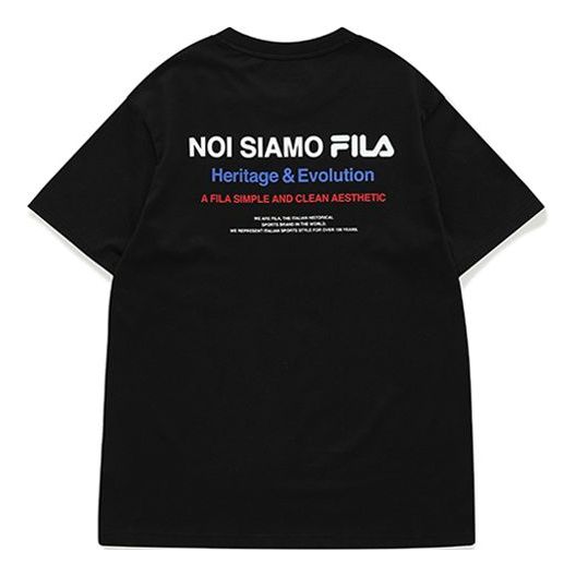Men's FILA FUSION Alphabet logo Printing Sports Round Neck Short Sleeve Dark Black T-Shirt T11M121102F-BK