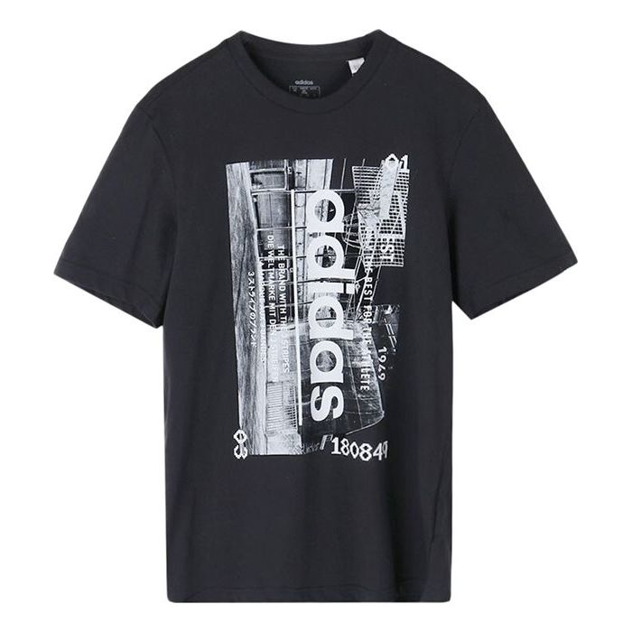 adidas M Stdm Gr T logo Printing Athleisure Casual Sports Round Neck Short Sleeve Black FM6260