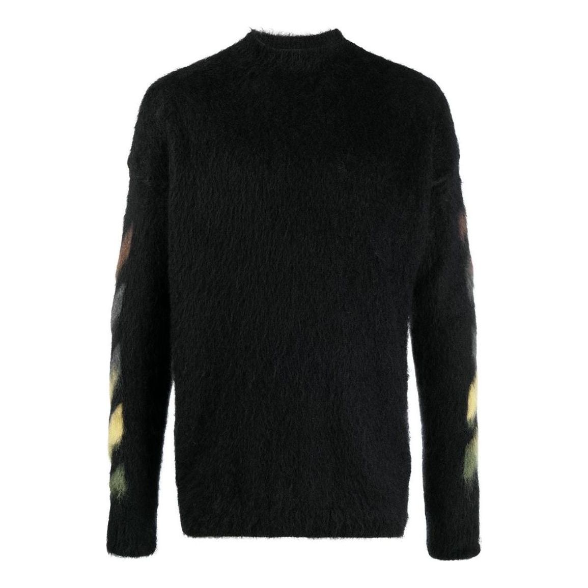 Men's Off-White FW22 Solid Color Stripe Pattern Long Sleeves Wool Sweater Version Black OMHA036S21KNI00110841084