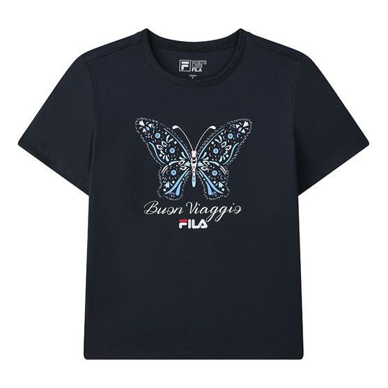 (WMNS) FILA Logo Printing Sports Knit Short Sleeve Blue F11W128111F-NV