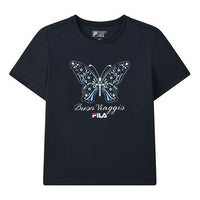 (WMNS) FILA Logo Printing Sports Knit Short Sleeve Blue F11W128111F-NV