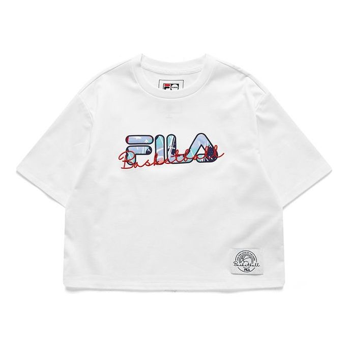 FILA Fusion Casual Sports Printing Round Neck Short Sleeve White T11W128102F-WT