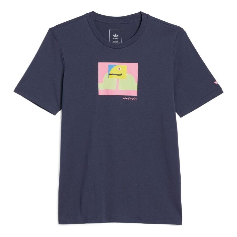 Men's adidas Chest Colorblock Pattern Printing Round Neck Short Sleeve Purple T-Shirt HM9248