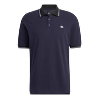 Men's adidas Alphabet Logo Embroidered Stripe Buckle Short Sleeve Legendary Ink Blue Polo Shirt HS4393