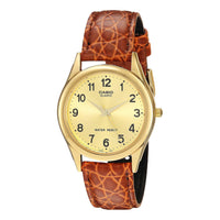 Men's CASIO Gold Color Waterproof Quartz 33mm Leather Strap Watch Mens Brown Analog MTP-1093Q-9B