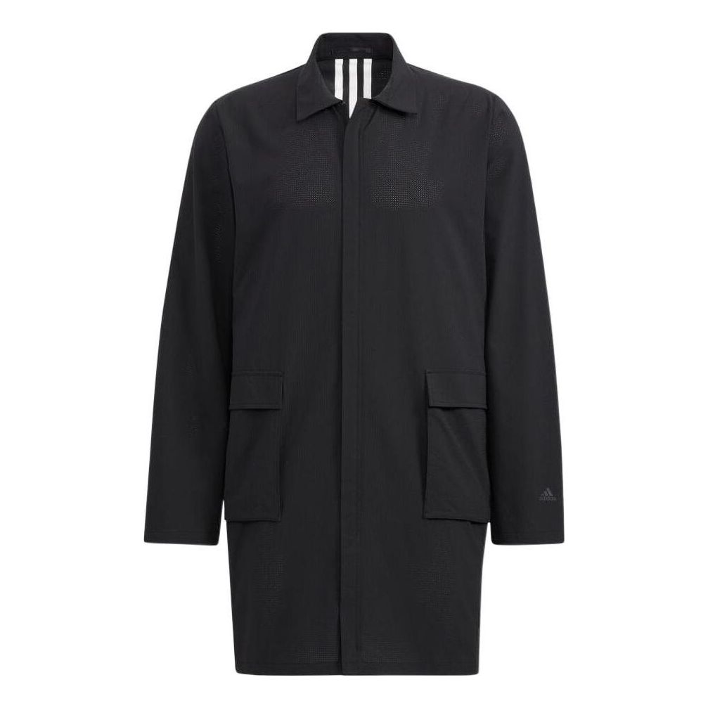 Men's adidas Lapel Breathable Solid Color Long Sleeves Jacket Japanese Version Black HD0010
