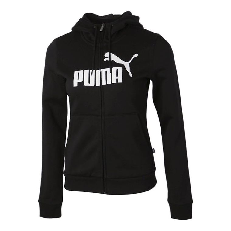 (WMNS) PUMA Essentials Full-Zip Hoodie 'Black White' 586547-01
