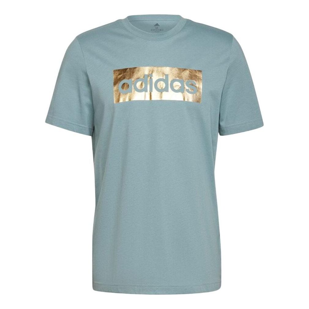 Men's adidas Alphabet Logo Printing Round Neck Pullover Short Sleeve Japanese Version Blue T-Shirt HF5040