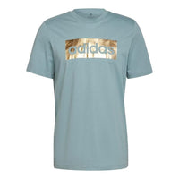 Men's adidas Alphabet Logo Printing Round Neck Pullover Short Sleeve Japanese Version Blue T-Shirt HF5040