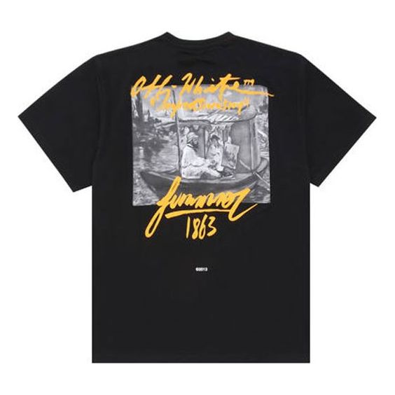 Off-White Black Printing Cotton Short Sleeve Loose Fit OMAA038R191850091088