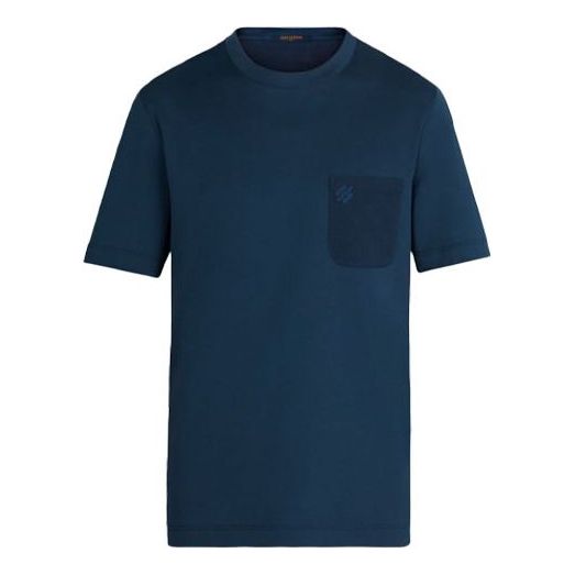 Men's LOUIS VUITTON FW21 Round Neck Pocket Short Sleeve Blue 1A1QPQ
