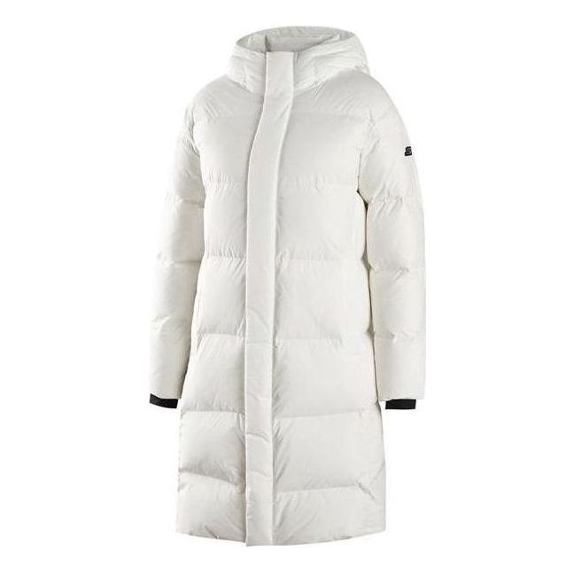 (WMNS) Skechers Woven Long Down Jacket 'White Black' P422W024