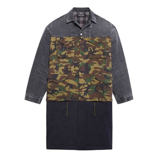Balenciaga 3 Layered Patchwork Knee Length Car Coat 'Green Blue' 659092TKL142840