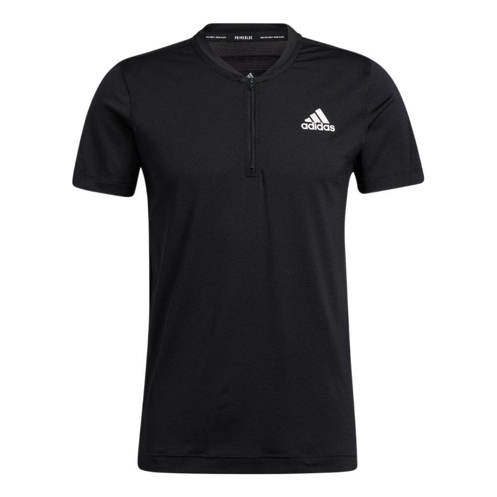 adidas Stripe Logo Printing Half Zipper Pullover Short Sleeve Japanese Version Black T-Shirt GT3872