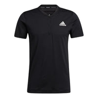 adidas Stripe Logo Printing Half Zipper Pullover Short Sleeve Japanese Version Black T-Shirt GT3872