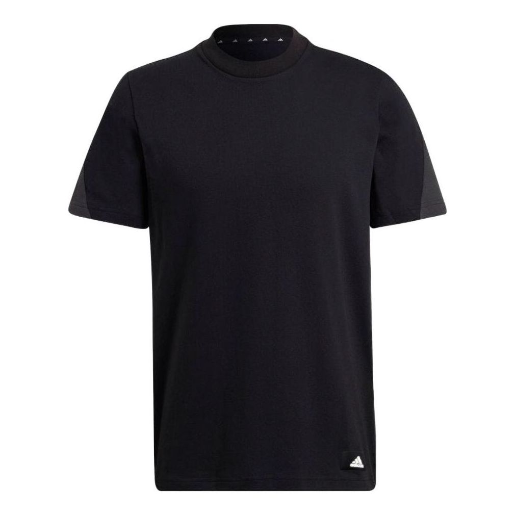 Men's adidas Splicing Round Neck Casual Short Sleeve Black T-Shirt HA6471