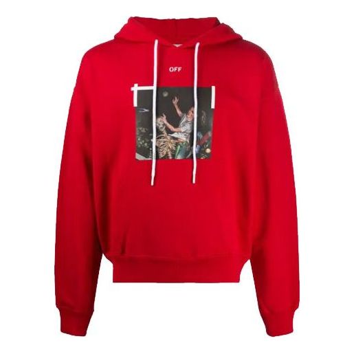 Off-White Arrows Pascal Skeleton Pascal Logo Hooded Sweater Men's Red OMBB037F20FLE0122540