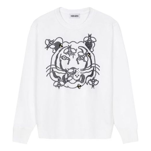(WMNS) KENZO SS21 Tiger Head Printing Round Neck Long Sleeves White Hoodie FB52SW8294MO-01