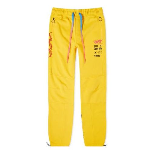 Off-White Industr Y013 Panelled Logo Printing Drawstring Sports Long Pants Yellow OMCH024F19E300166010