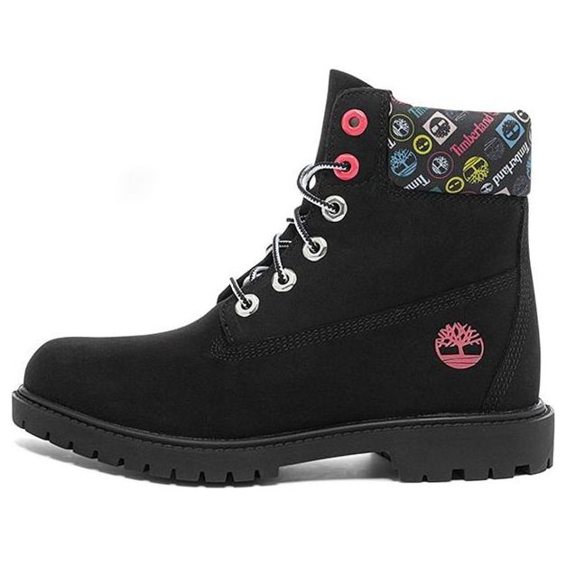 (WMNS) Timberland Heritage 6 Inch Waterproof Boots 'Black Nubuck with Colorful Logos' A5M24001