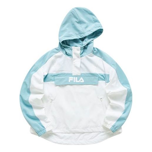 FILA FUSION Logo Printing Colorblock Woven Sports Hooded Jacket White T11W113705F-WT