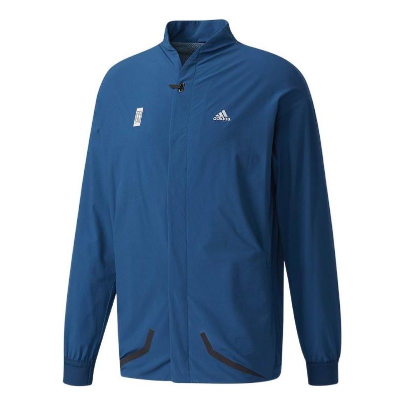 Men's adidas Brand Logo Solid Color Zipper Long Sleeves Jacket Blue BQ5630