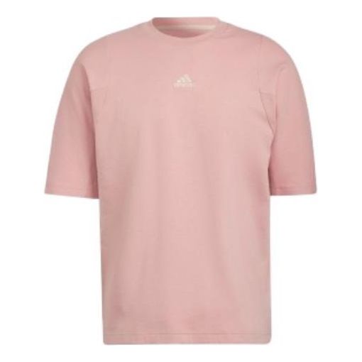 Men's adidas Solid Color Logo Printing Casual Round Neck Short Sleeve Japanese Version Pale Pink T-Shirt HB6598