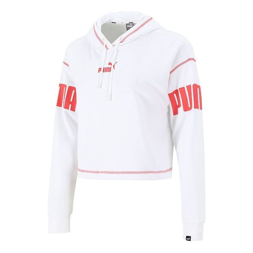 (WMNS) PUMA Power Fleece Logo Relaxed Fit Hoodie 'White' 847706-02