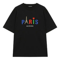 Men's Balenciaga Paris Love Regular T-Shirt Printing Short Sleeve Black 594579TGV431000