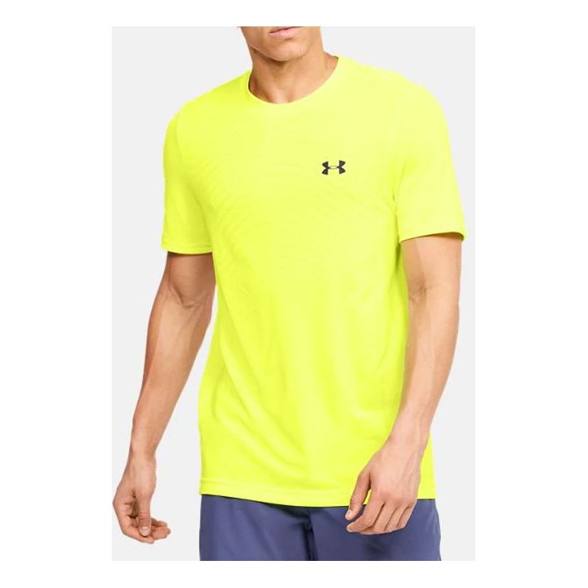Men's Under Armour Seamless Wave Round Neck Training Sports Short Sleeve Yellow 1351450-786