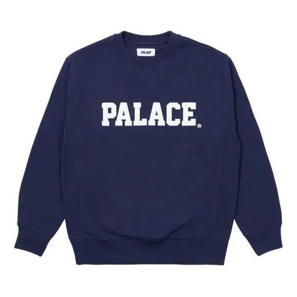 PALACE Healthily Crew Navy Classic Large Logo Round Neck Long Sleeves Blue P20CS147